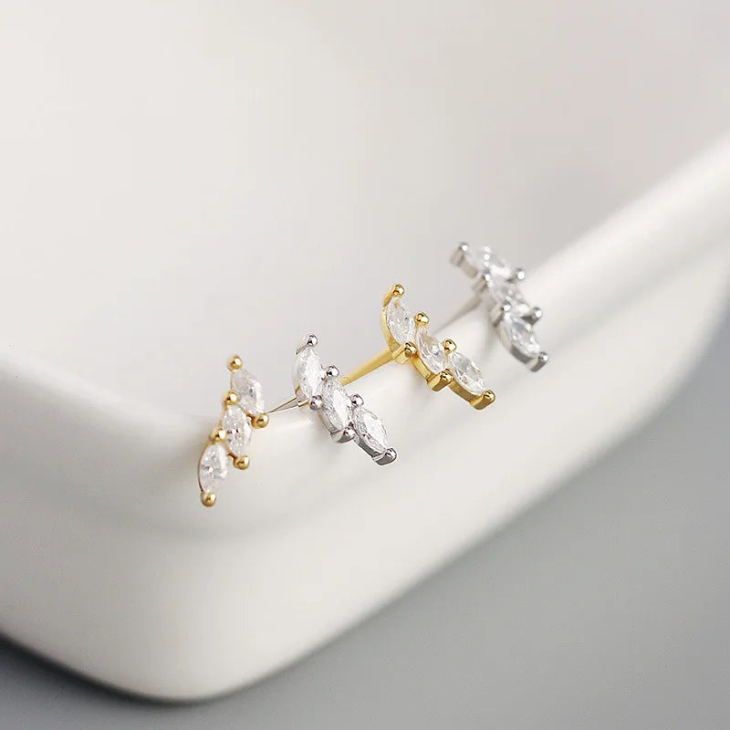 Sterling silver water drop-shaped zircon earrings with geometric design, stylish fashion metal wind stack earrings for women.