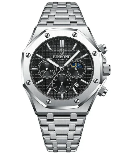 BackupMyFilesNow Men's Savoi Binbond Moon Phase Watch showing the dial with moon phase display and multifunctional features.