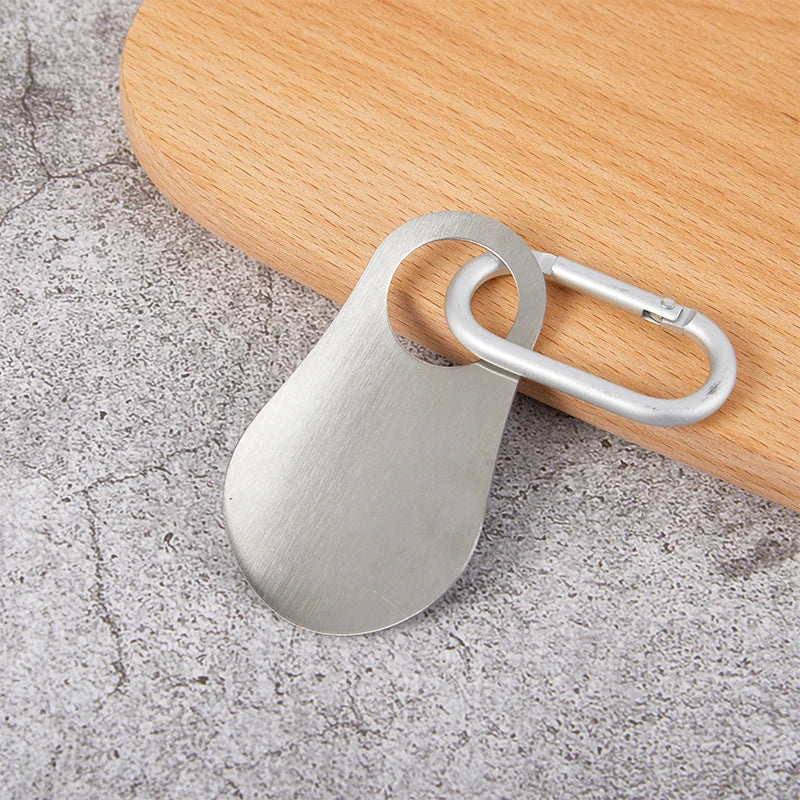 Stainless steel 7.5cm shoehorn with carabiner, professional shoehorn from BackupMyFilesNow.com for easy shoe wearing and removal.