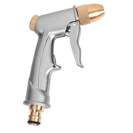 High pressure water spray gun with metal brass nozzle, garden hose sprayer for lawn, car wash, and watering tasks.