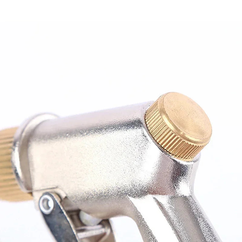 High pressure metal brass water spray gun with nozzle, garden hose attachment, for lawn, car wash, and garden watering.