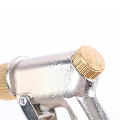 High pressure metal brass water spray gun with nozzle, garden hose attachment, for lawn, car wash, and garden watering.