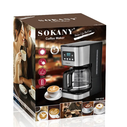 Silver BACKUPMYFILESNOW.COM® automatic American drip coffee machine for home brewing with digital control and sleek design.