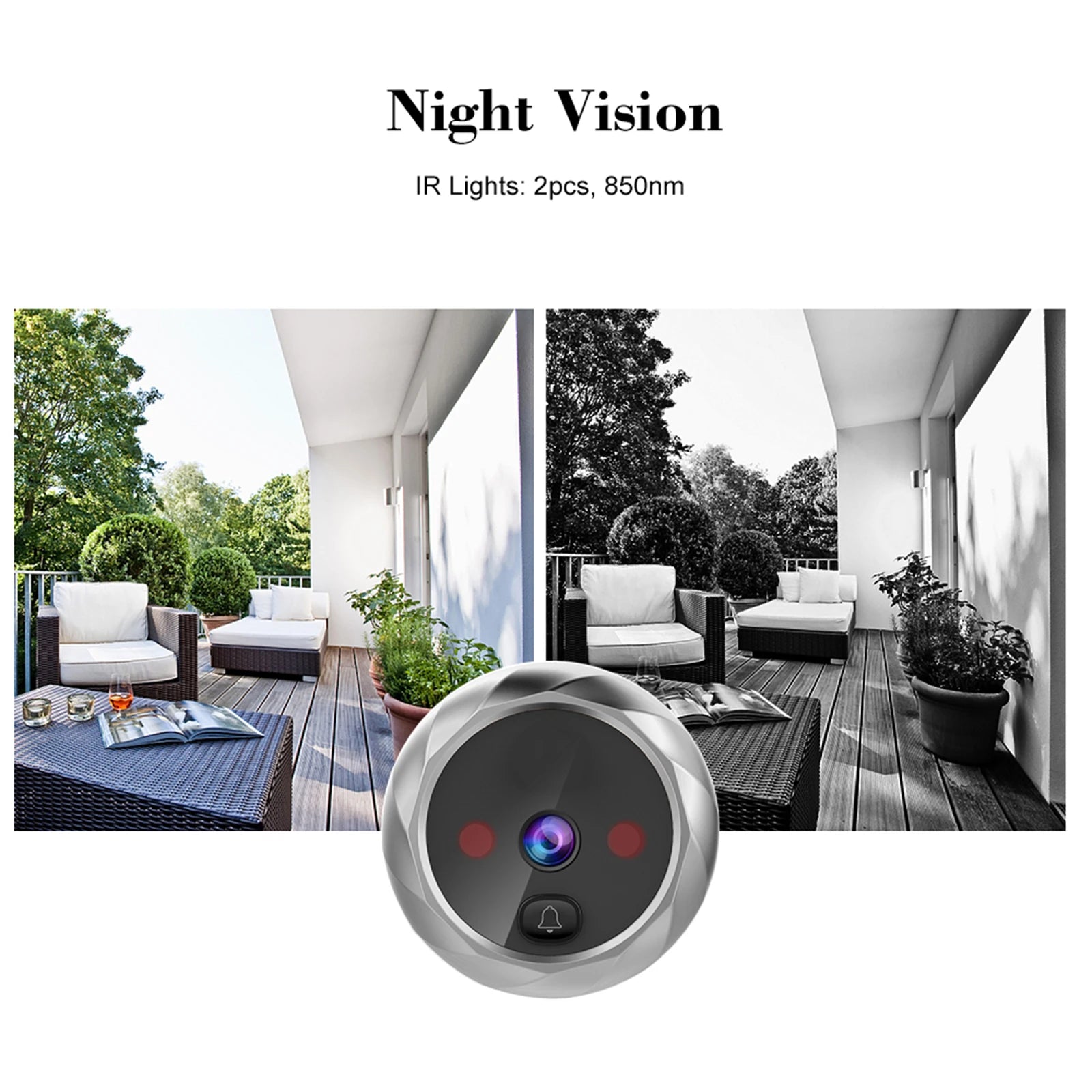 Silver digital door viewer with 2.8-inch screen, night vision, and doorbell camera for home security monitoring.