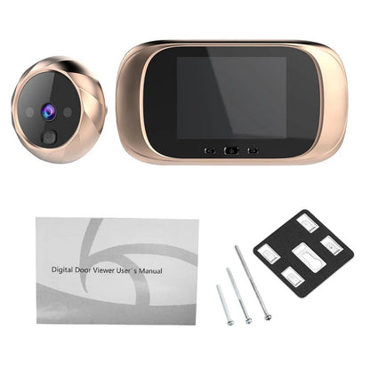 Silver digital door viewer with 2.8-inch screen, night vision, and doorbell camera for home security and door monitoring.