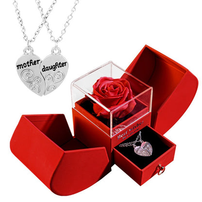 Silver heart Christmas necklace gift box set from BACKUPMYFILESNOW.COM®, featuring a Mom pendant on a delicate chain.
