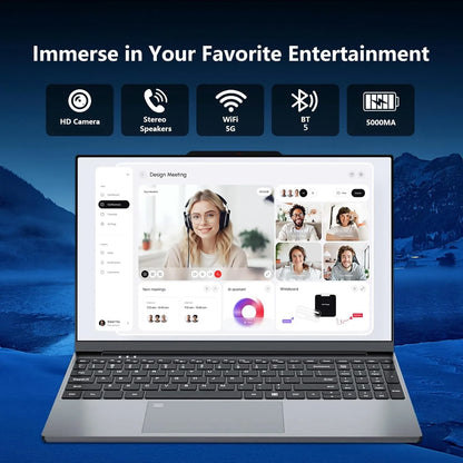 Silver Office Laptop with Intel Core i9, 15.6-inch 4K HD screen, 16GB RAM, 1TB SSD, Windows 11, portable slim design.