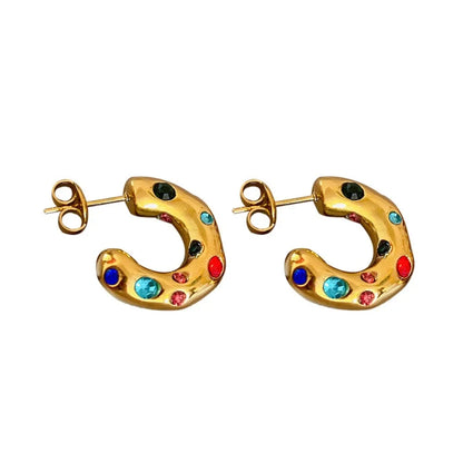 Gold plated stainless steel earrings for women with irregular pearl and zircon accents, thick statement jewelry from BackupMyFilesNow.com