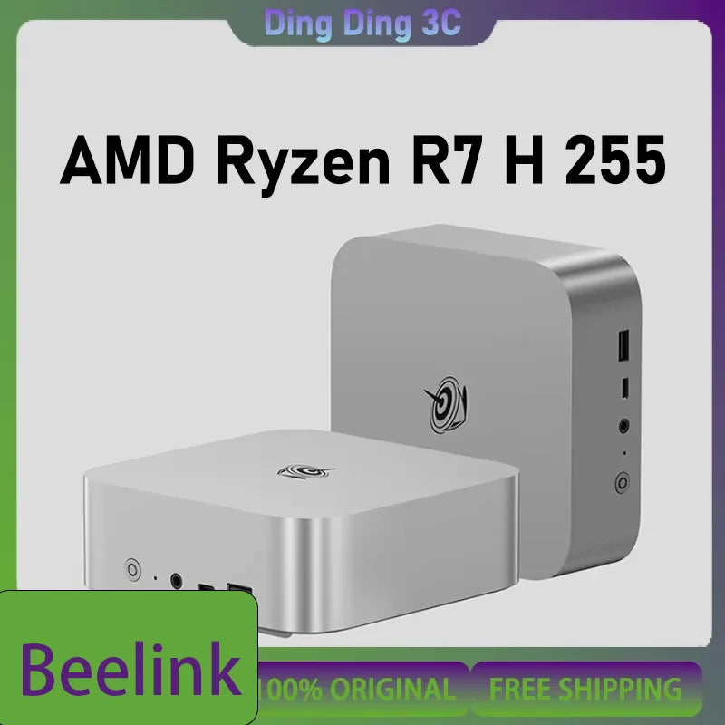 Silver SER9 MAX Mini PC with AMD Ryzen 7 H, 32GB DDR5, 1TB NVMe SSD, Wi-Fi 6, Bluetooth 5.2, and 10Gbps LAN.