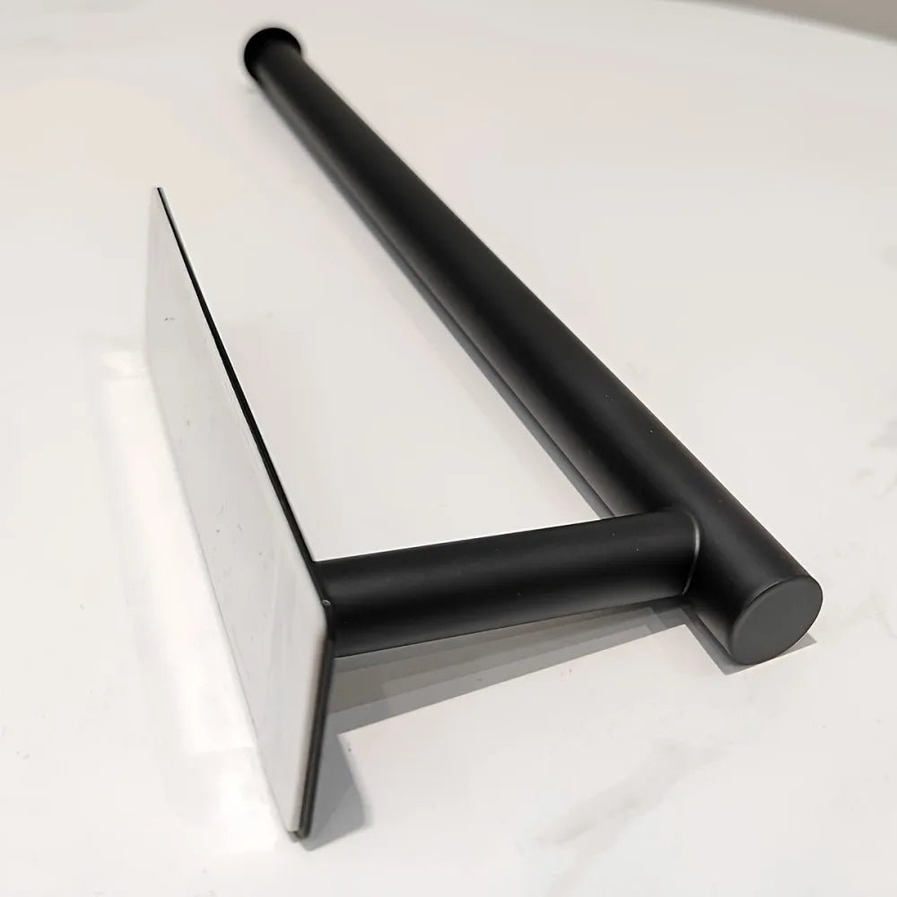 Stainless steel paper towel holder by BACKUPMYFILESNOW.COM®, self-adhesive under cabinet roll holder for kitchen storage and organization.