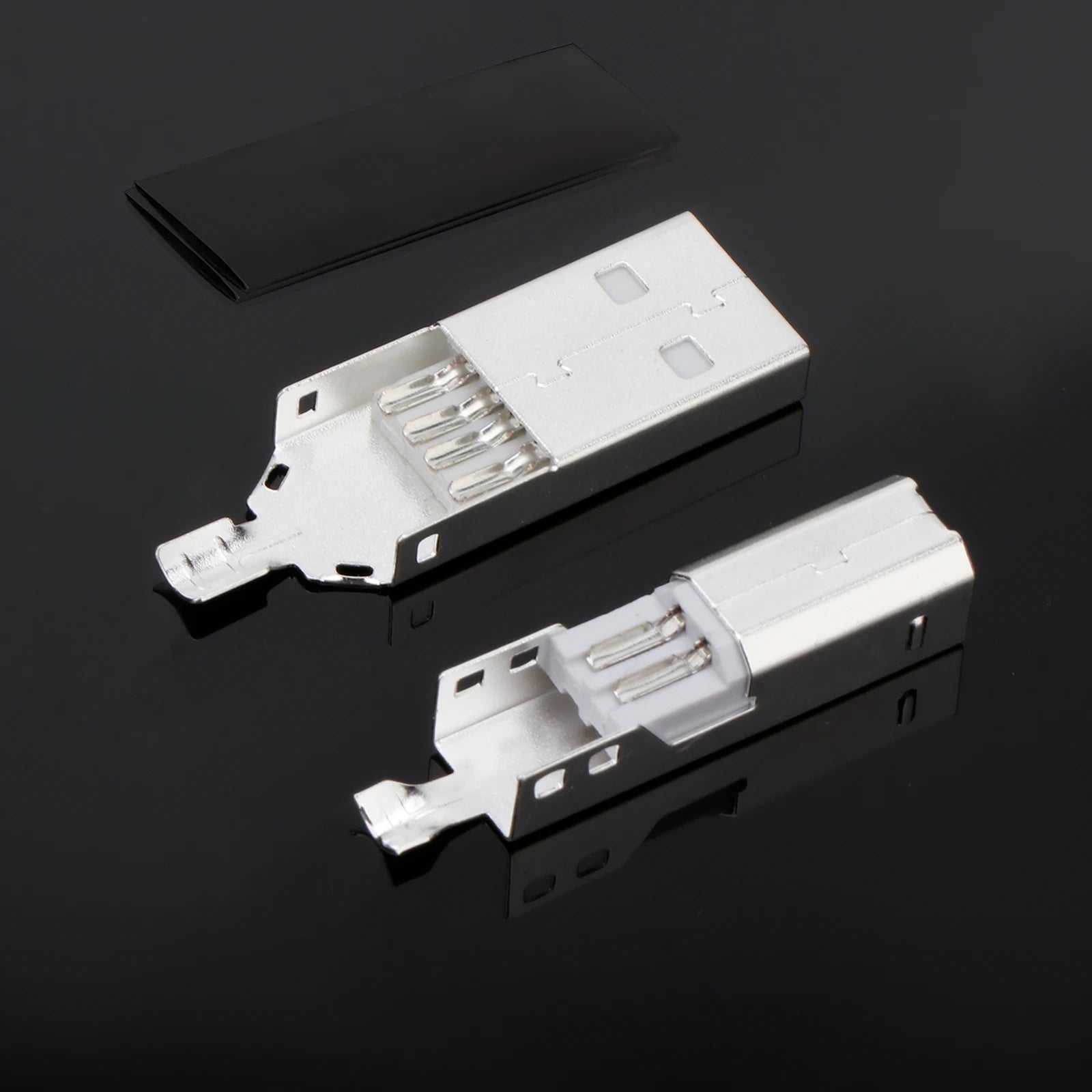 Silver-plated USB A and USB B Hi-Fi audio USB connector set for DIY USB cables and interface terminals.