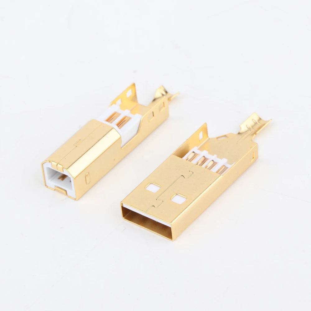 Silver-plated Hi-End USB A and B connectors set for USB cables, ideal for DIY HiFi audio interface and data line applications.