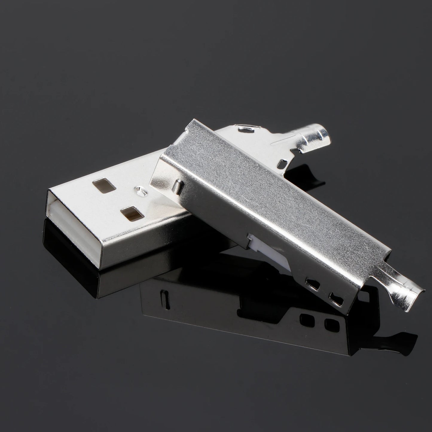 Silver-plated Hi-End USB A and B connectors set for USB cables and DIY HiFi audio interface terminals, high-quality data line components.
