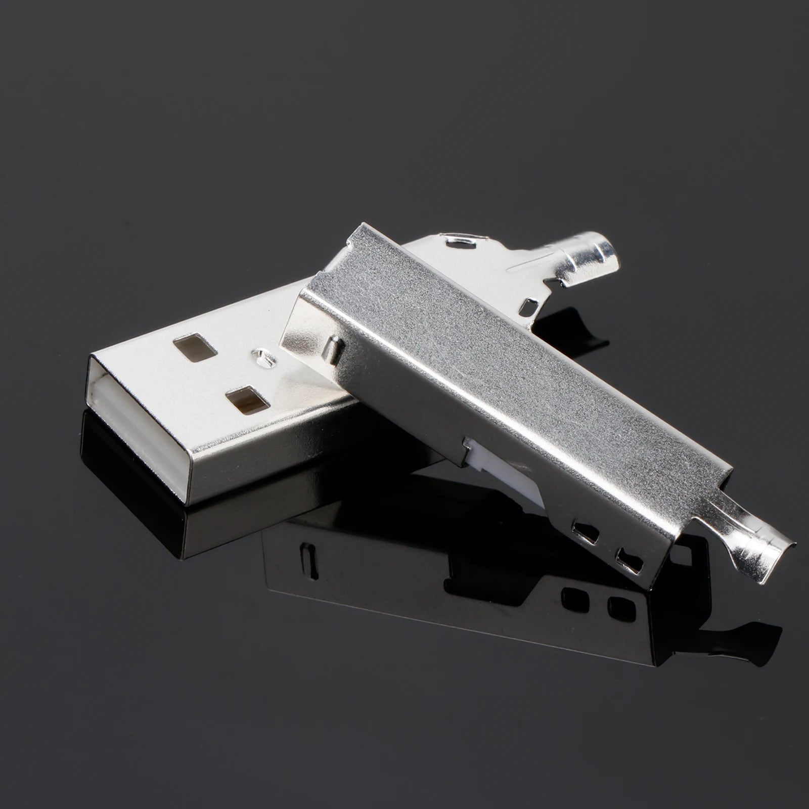 Silver-plated Hi-End USB A and B connectors set for USB cables and DIY HiFi audio interface terminals, high-quality data line components.