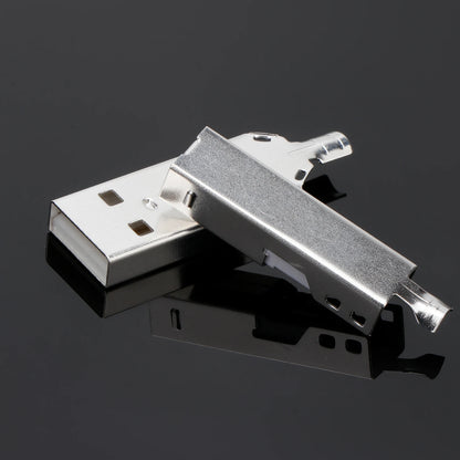 Silver-plated Hi-End USB A and B connectors set for USB cables and DIY HiFi audio interface terminals, high-quality data line components.