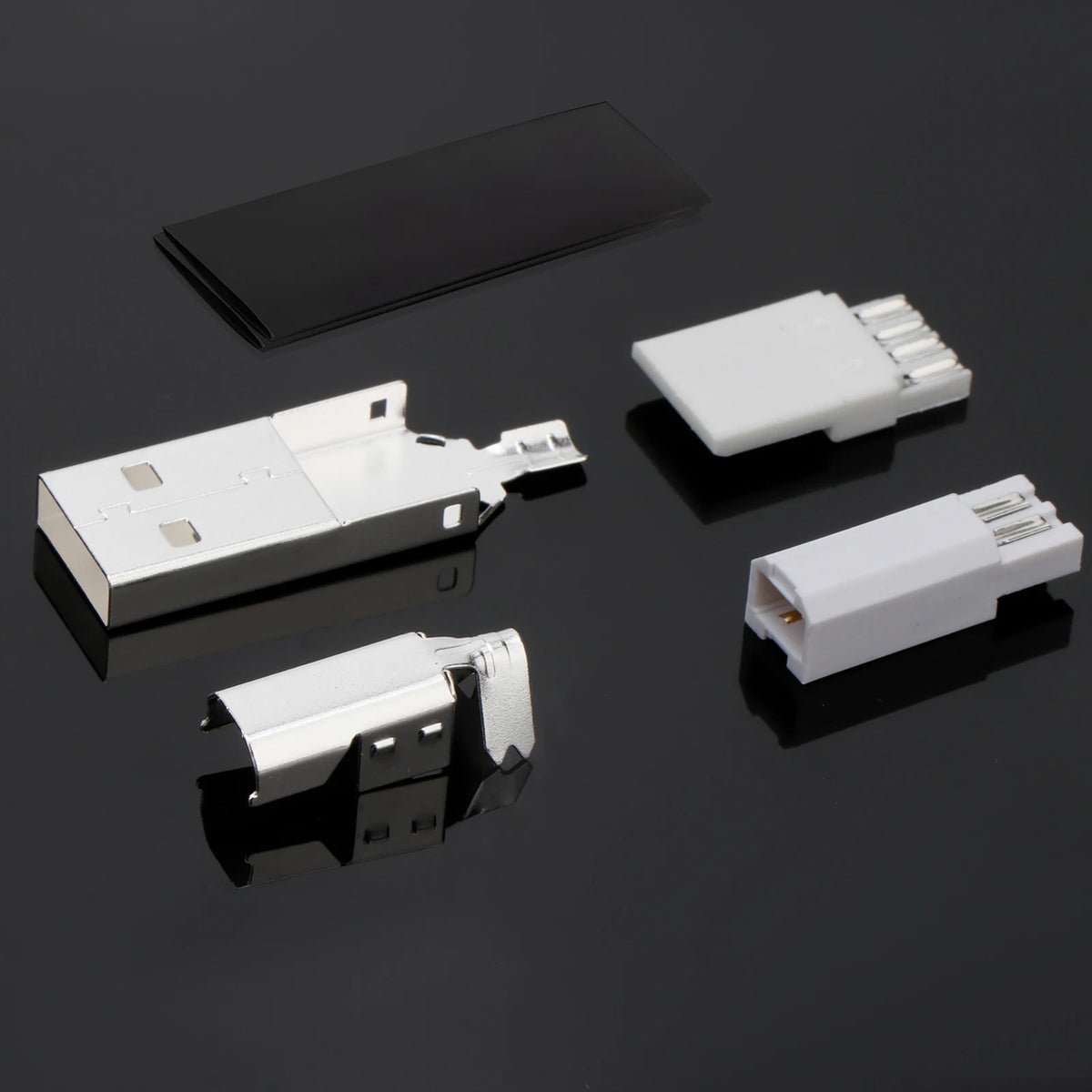 Silver-plated USB A and USB B high-end audio USB connector set for DIY HiFi audio interface and data line applications.
