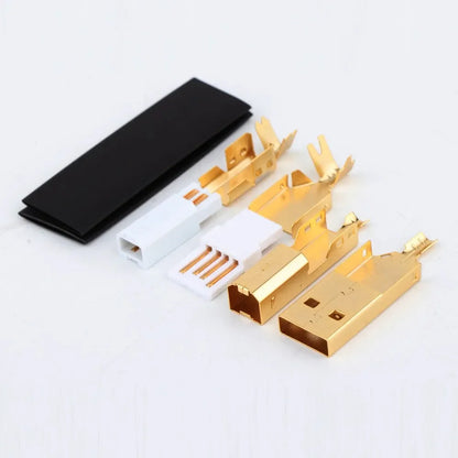 Silver-plated USB A and USB B high-end audio USB connectors set for DIY USB cable and interface applications.