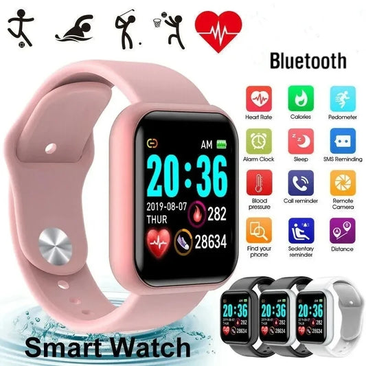 Silver smart watch for women and men with digital display, fitness tracker, sleep monitor, Bluetooth connectivity, and music control.