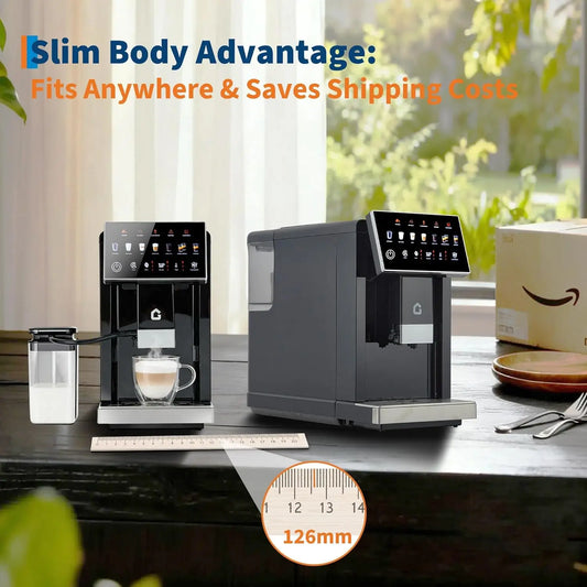 Espresso coffee maker with milk frother, removable grinder, adjustable settings, and detachable milk tank from BackupMyFilesNow.com