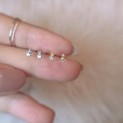925 silver needle stud earrings with round cubic zirconia, minimalist design, small size, perfect gift for her.
