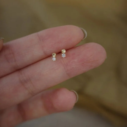 925 silver needle small stud earrings with round cubic zirconia, minimalist design, ideal gift for her.