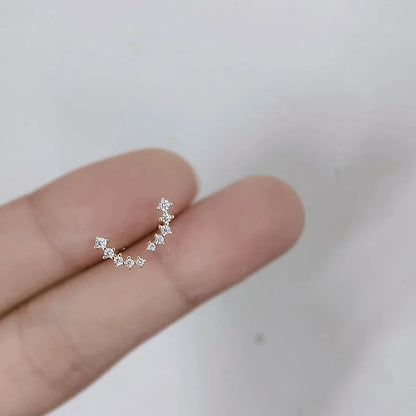 925 silver stud earrings with round cubic zirconia, minimalist small needle design, perfect gift for her