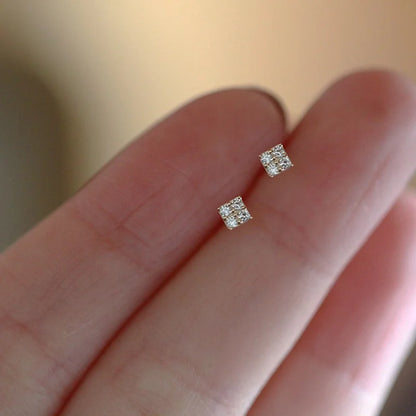 925 silver needle small stud earrings with round cubic zirconia, minimalist design, perfect gift for her