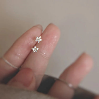 925 silver needle stud earrings with round cubic zirconia, minimalist design, small size, ideal gift for her.