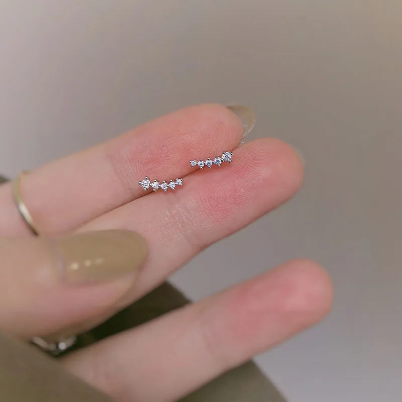 925 silver small stud earrings with round cubic zirconia, minimalist design, perfect gift for her