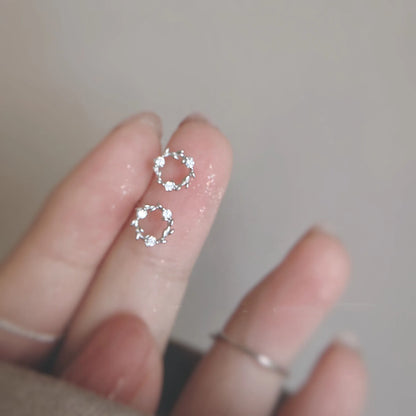 925 silver needle small stud earrings with round cubic zirconia, minimalist jewelry perfect for gifts or everyday wear.