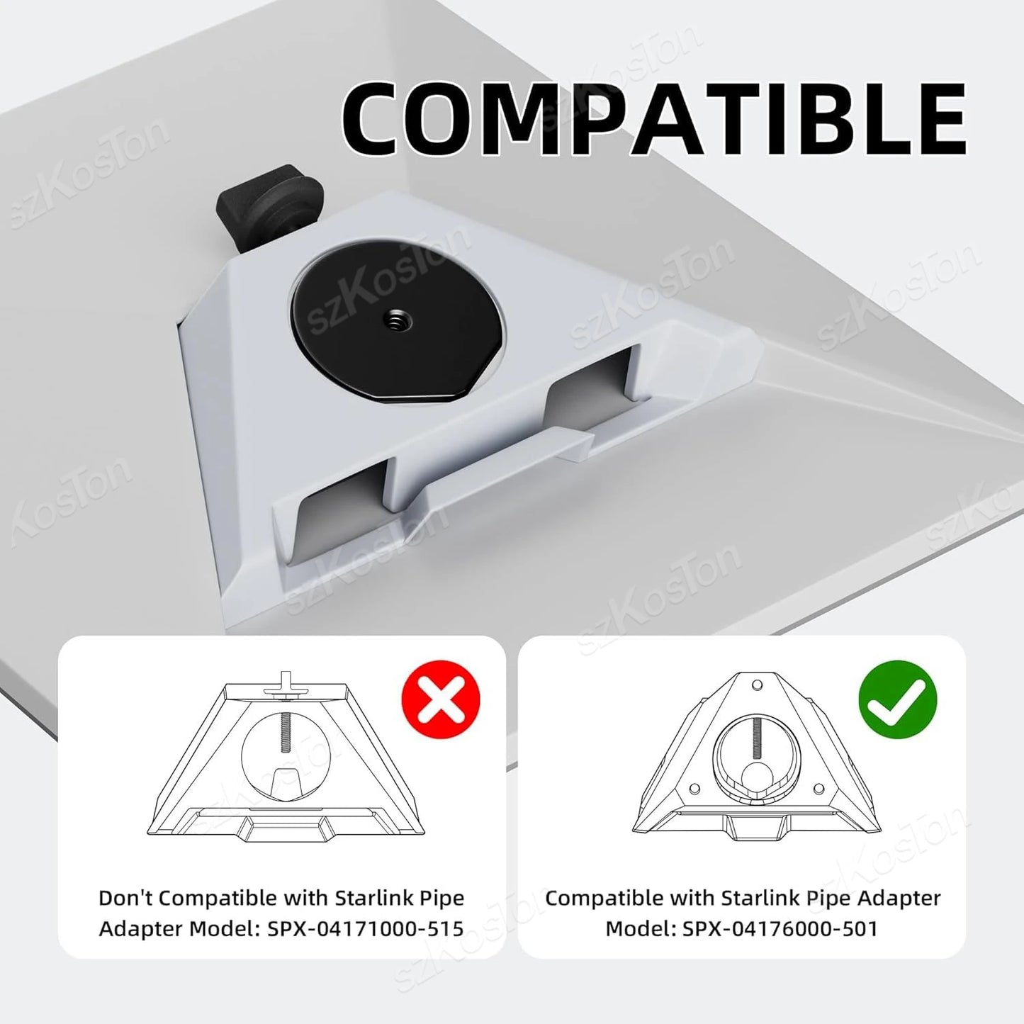 Silvery adjustable pole clamp adapter kit for Starlink Mini SPX-04176000-501, compatible with RV, yacht, and camper mounts.