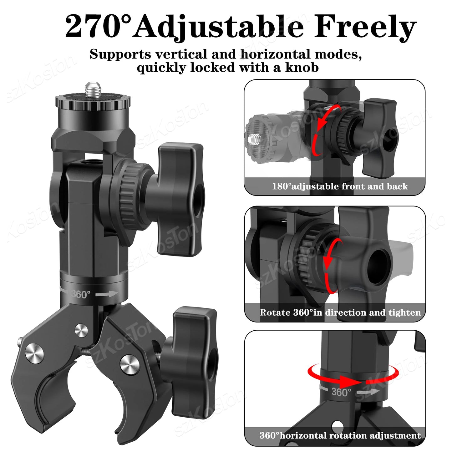 Silver adjustable pole clamp mount for Starlink Mini, compatible with RV, yacht, or camper setups, by BACKUPMYFILESNOW.COM®.