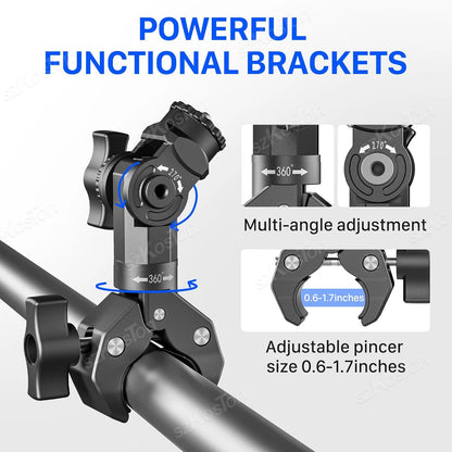 Silver adjustable pole clamp mount for Starlink Mini SPX-04176000-501, fitting RV, yacht, and camper setups.