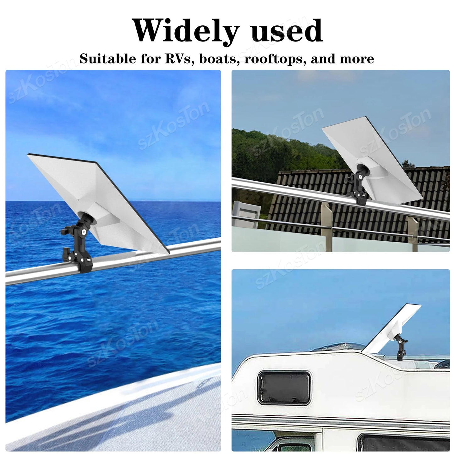 Silver adjustable pole clamp adapter for Starlink Mini SPX-04176000-501, compatible with RV, yacht, and camper mounting kits.