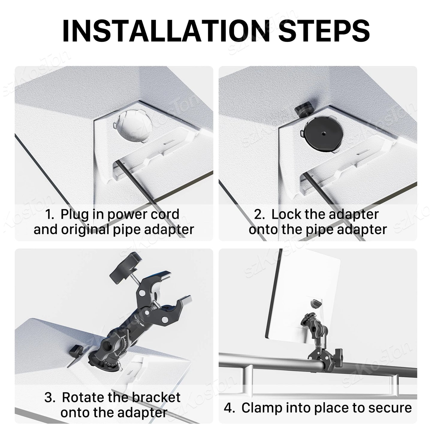 Silvery adjustable pole clamp adapter kit for Starlink Mini RV yacht camper mounting, compatible with SPX-04176000-501.