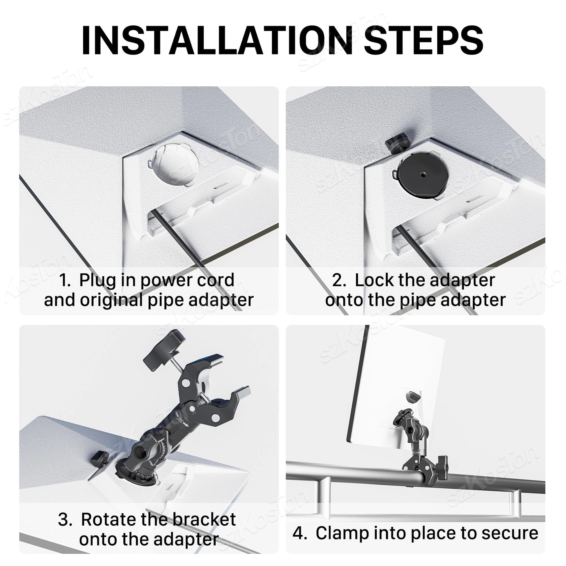 Silvery adjustable pole clamp adapter kit for Starlink Mini RV yacht camper mounting, compatible with SPX-04176000-501.