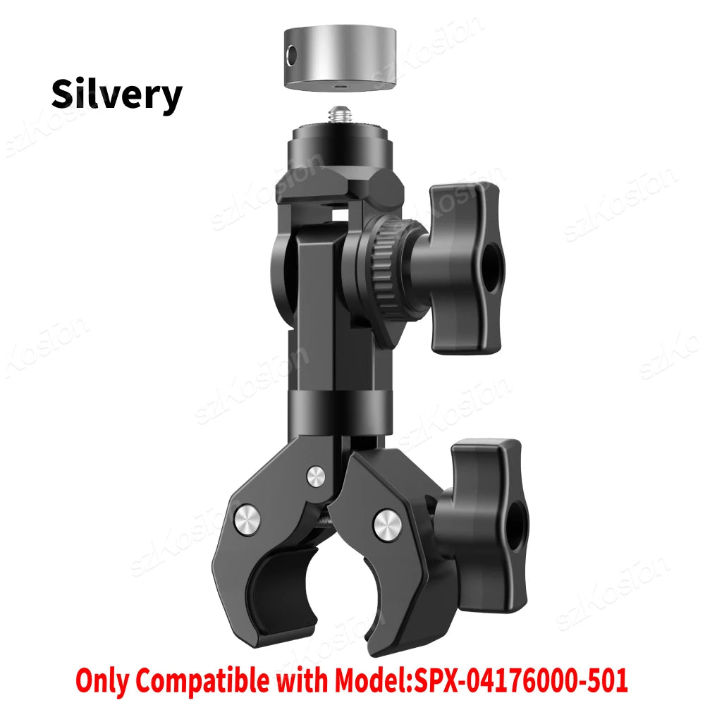 Silver adjustable pole clamp adapter mount for Starlink Mini, compatible with RVs, yachts, and campers, by BACKUPMYFILESNOW.COM®.