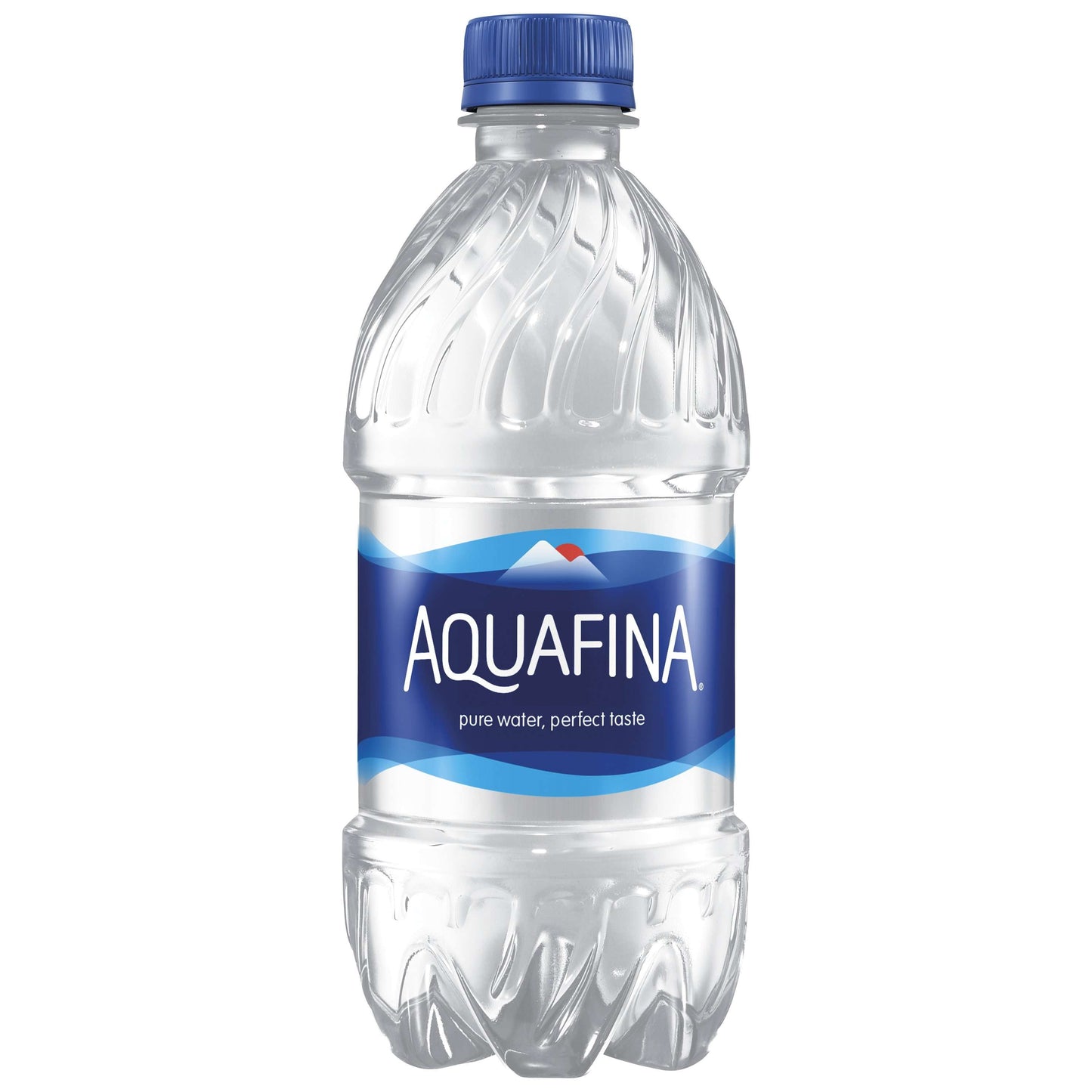 Eight 12 fl oz Aquafina purified drinking water bottles in a plastic pack, featuring clear bottles with blue labels.