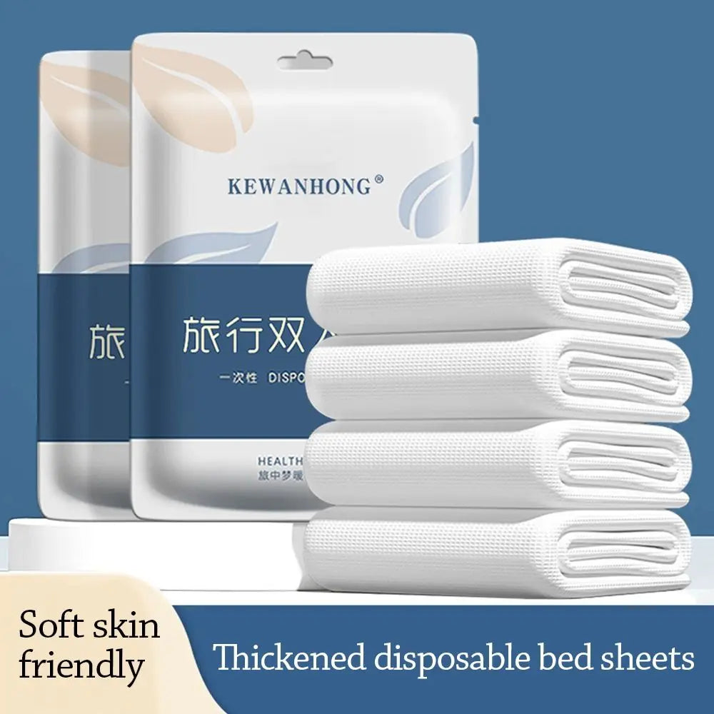 Disposable bed sheet bedding set with duvet cover and pillowcase, thickened non-woven isolation sheets for travel and hygiene protection.