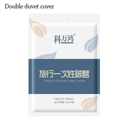 Disposable bedding set including duvet cover and pillowcase from BACKUPMYFILESNOW.COM®, featuring thickened non-woven isolation sheets for travel