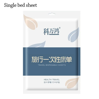 Disposable bed sheet and pillowcase set from BACKUPMYFILESNOW.COM®, includes duvet cover and non-woven isolation sheets for travel.