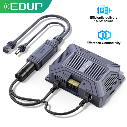 EDUP SK0091 Starlink Mini 12V Adapter Kit with USB, Type-C, 180W, 5-in-1, gigabit Ethernet, ESD shield, DC converter, for reliable power.
