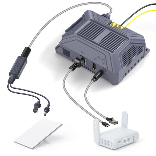 EDUP SK0091 Starlink Mini 12V Adapter Kit with 180W, 5-in-1 gigabit shielded ports, USB, Type-C, and DC 9-36V converter.