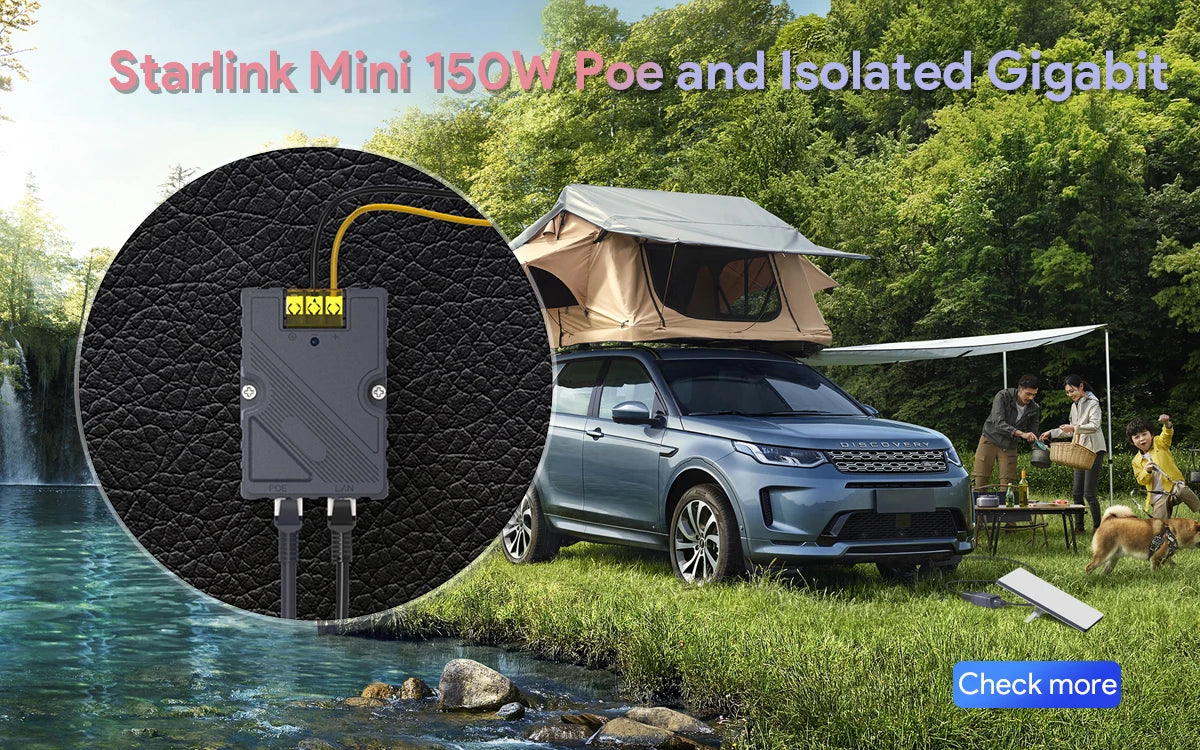 EDUP SK0091 Starlink Mini 12V Adapter Kit with 180W 5-in-1 gigabit shielded ports, USB, Type-C, and DC converter.