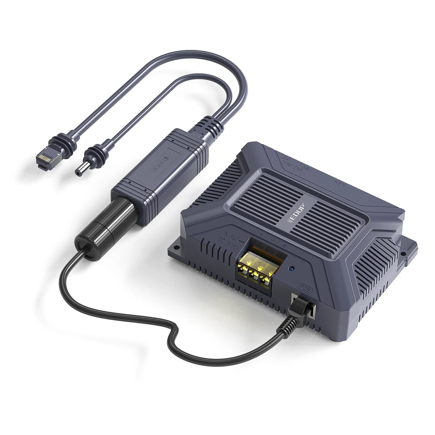 EDUP SK0091 Starlink Mini 12V Adapter Kit with 180W, 5-in-1 gigabit, ESD shield, USB, TypeC, and DC 9-36V converter.