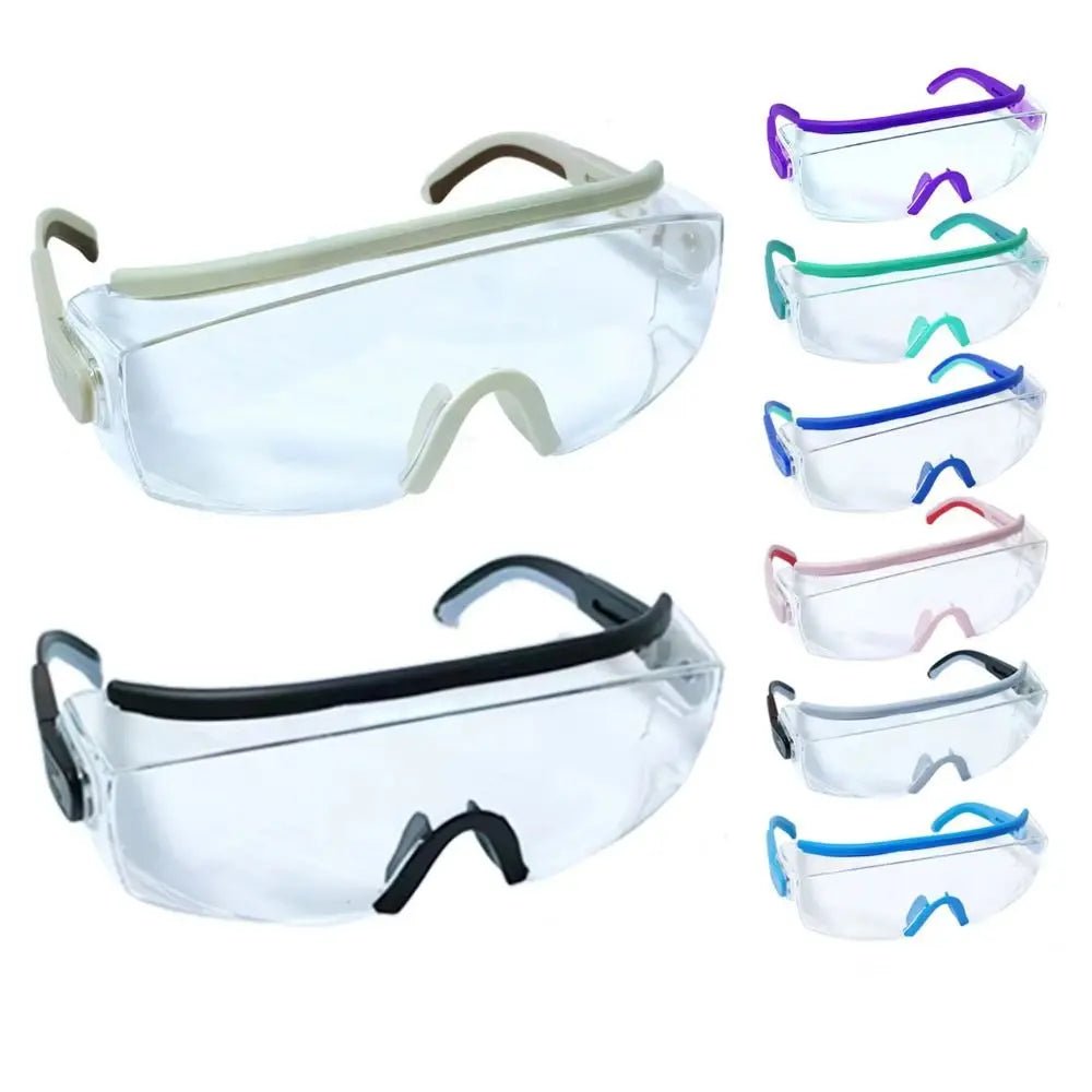Sky blue BACKUPMYFILESNOW.COM® anti-fog dust safety goggles with adjustable frame, UV blocking, impact-resistant, and splash protection.