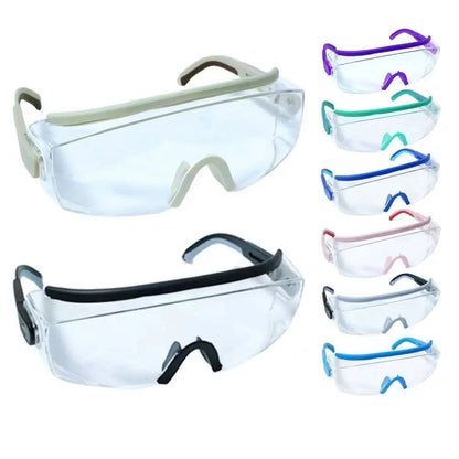 Sky blue BACKUPMYFILESNOW.COM® anti-fog dust safety goggles with adjustable frame, UV blocking, impact-resistant, and splash protection.