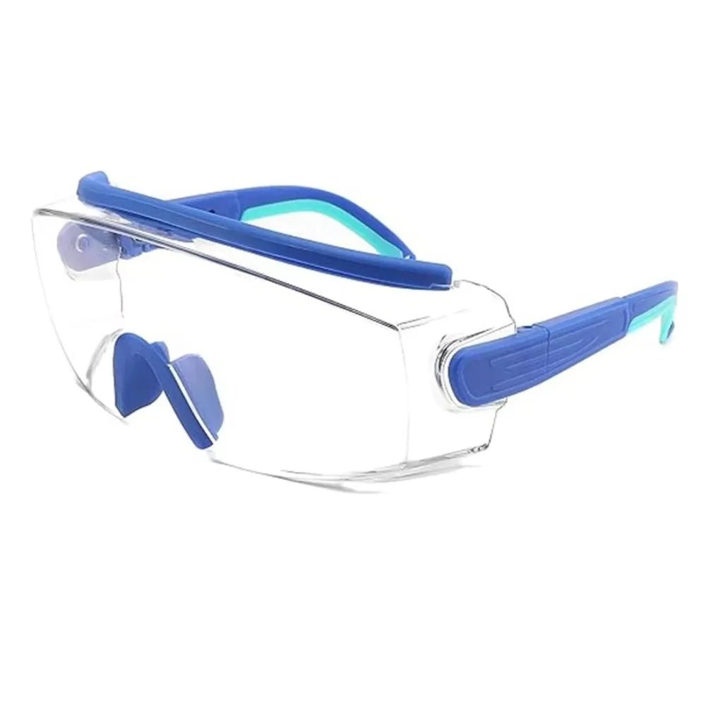 Sky blue BACKUPMYFILESNOW.COM® anti-fog dust safety goggles with adjustable frame, UV blocking, impact-resistant eye protection glasses.
