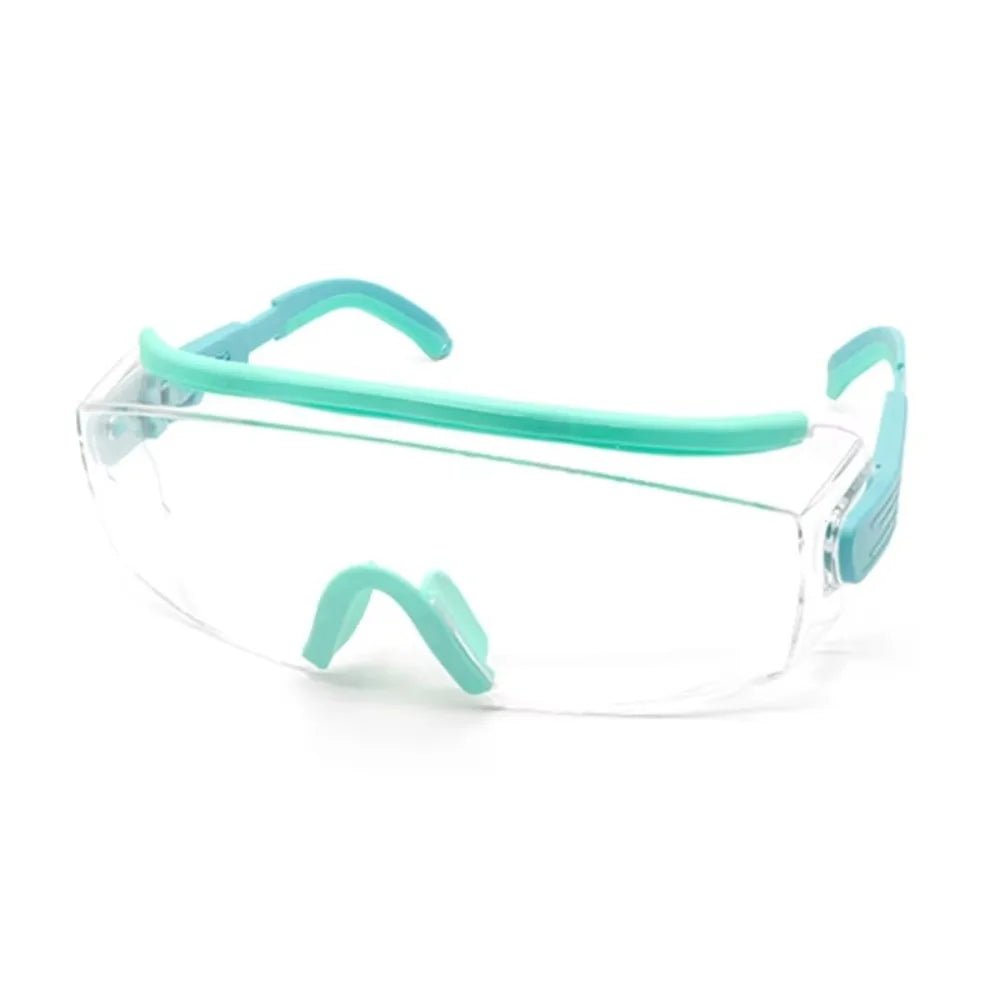 Sky blue anti-fog dust safety goggles with adjustable frame, UV protection, impact resistance, suitable for eye protection and surgery.