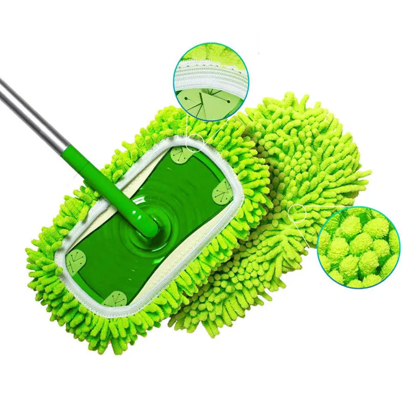 Green microfiber mop cloth replacement for Swiffer flat mop, reusable, absorbent sponge, household cleaning accessory.
